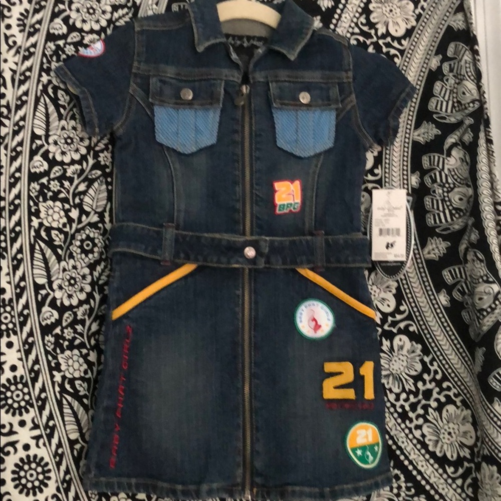 GIRLS BABY PHAT DENIM ZIP FRONT W/PATCHES DRESS